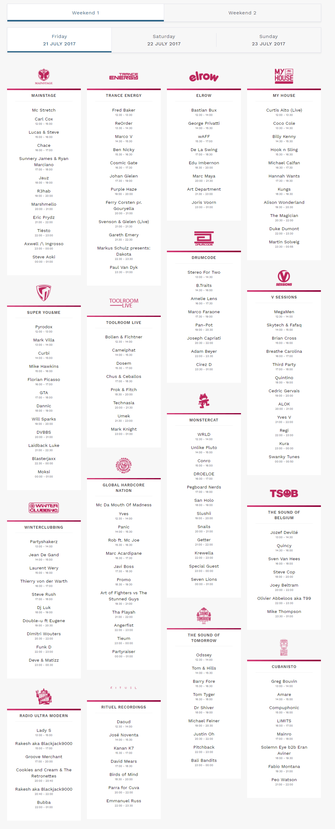 Line up Tomorrowland 1