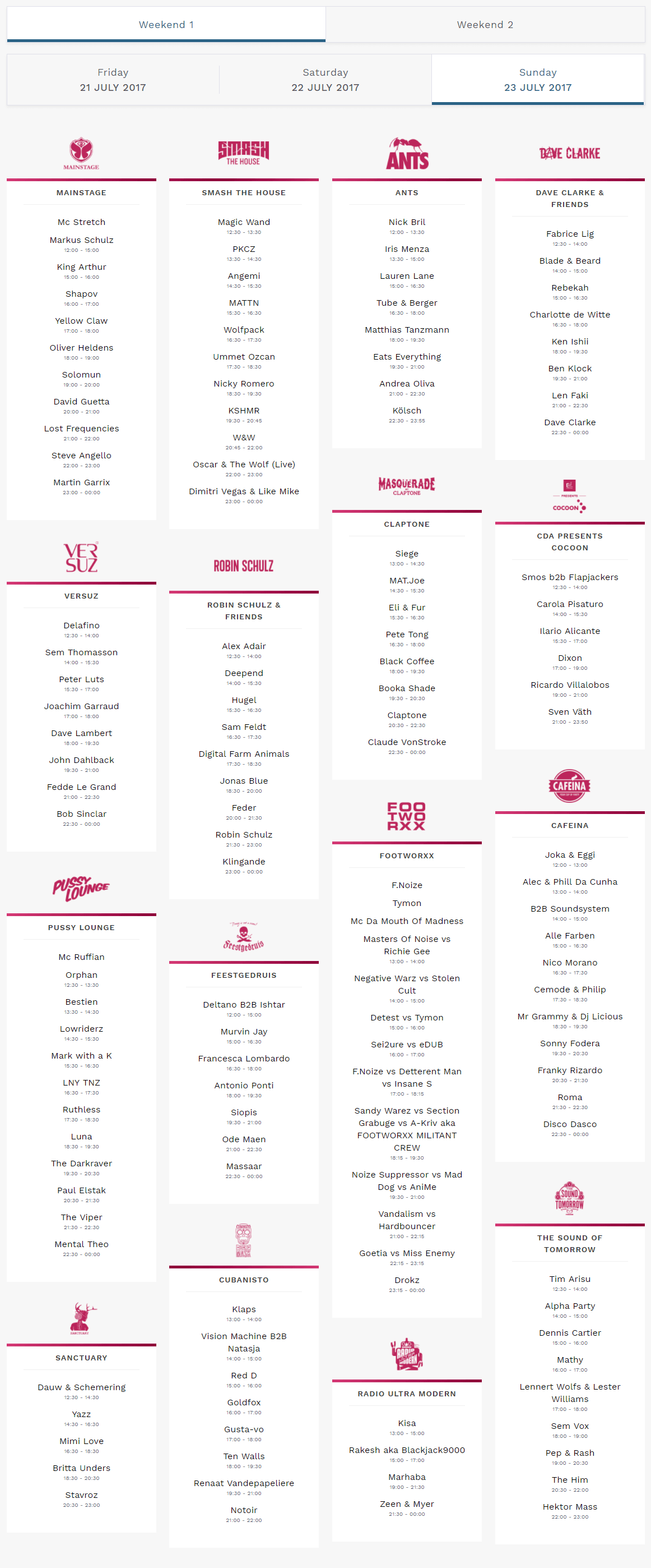 Line up Tomorrowland 3