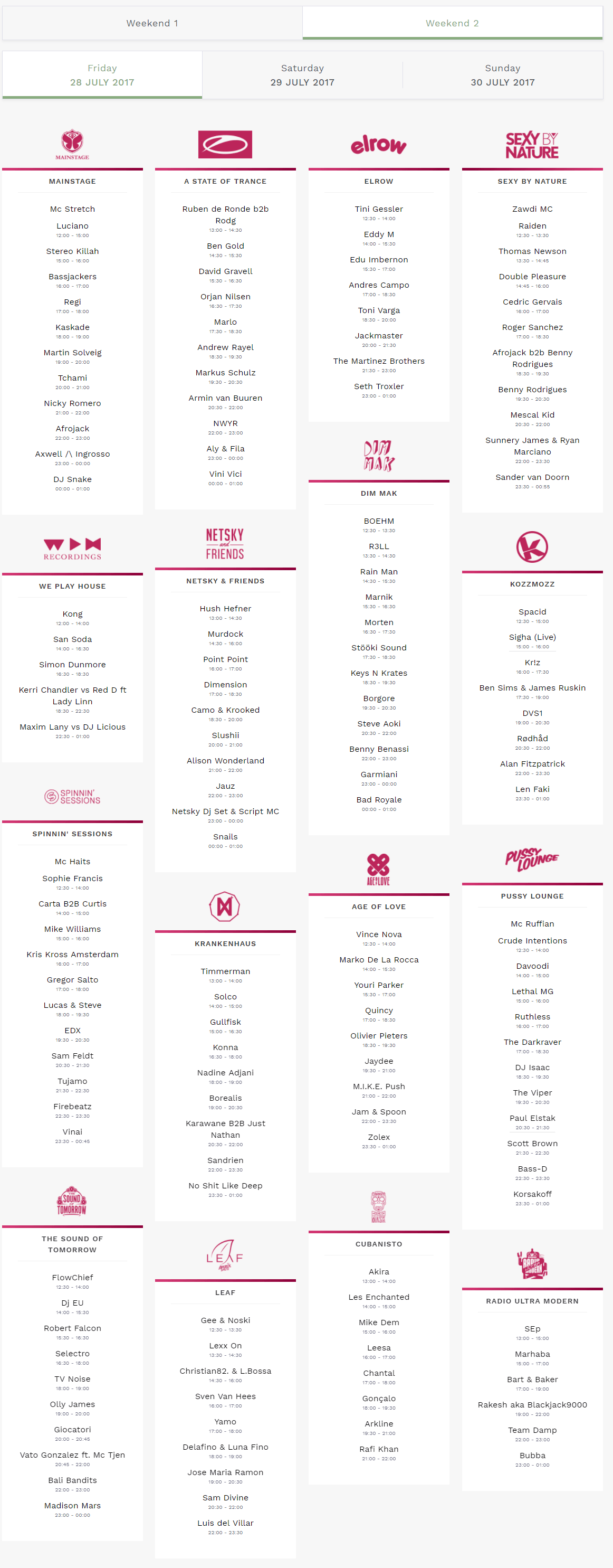 Line up Tomorrowland 4