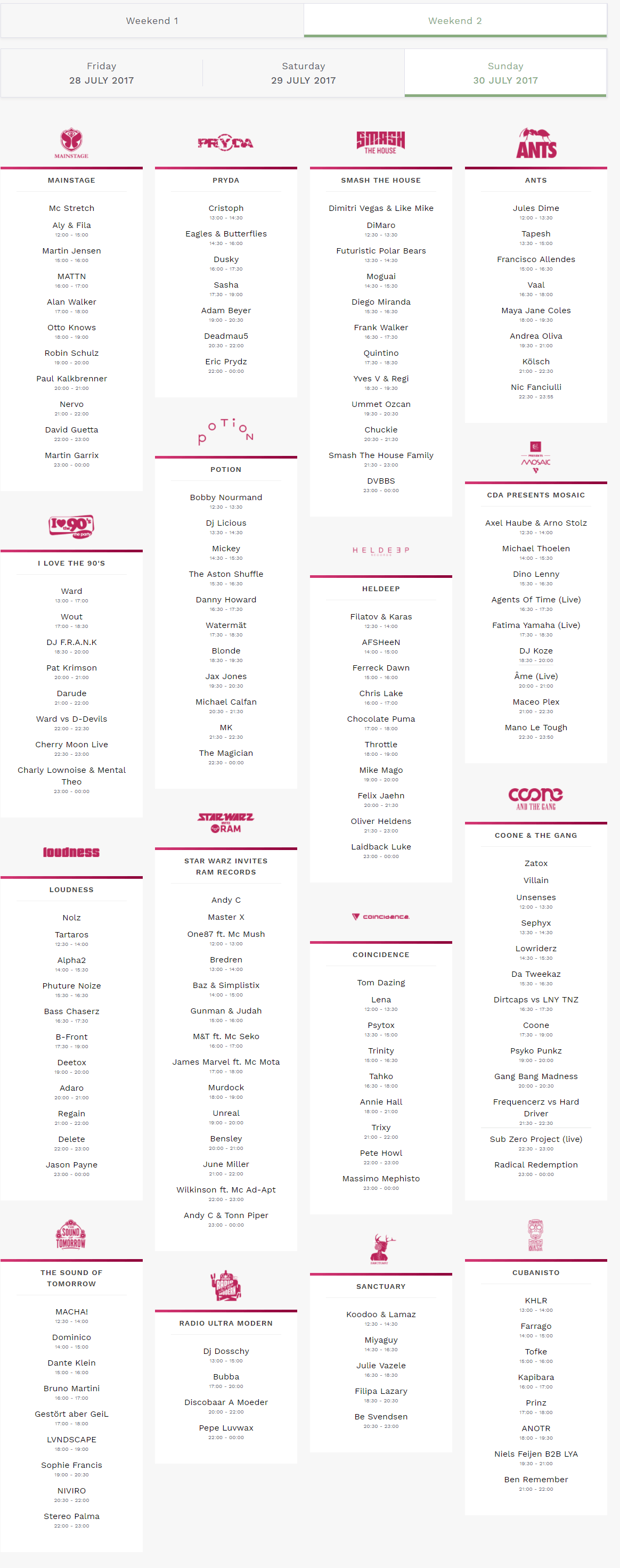 Line up Tomorrowland 6