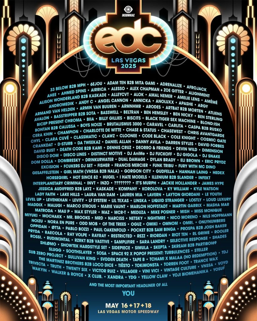 Capture d'écran du line up de l'EDC Las Vegas 2025