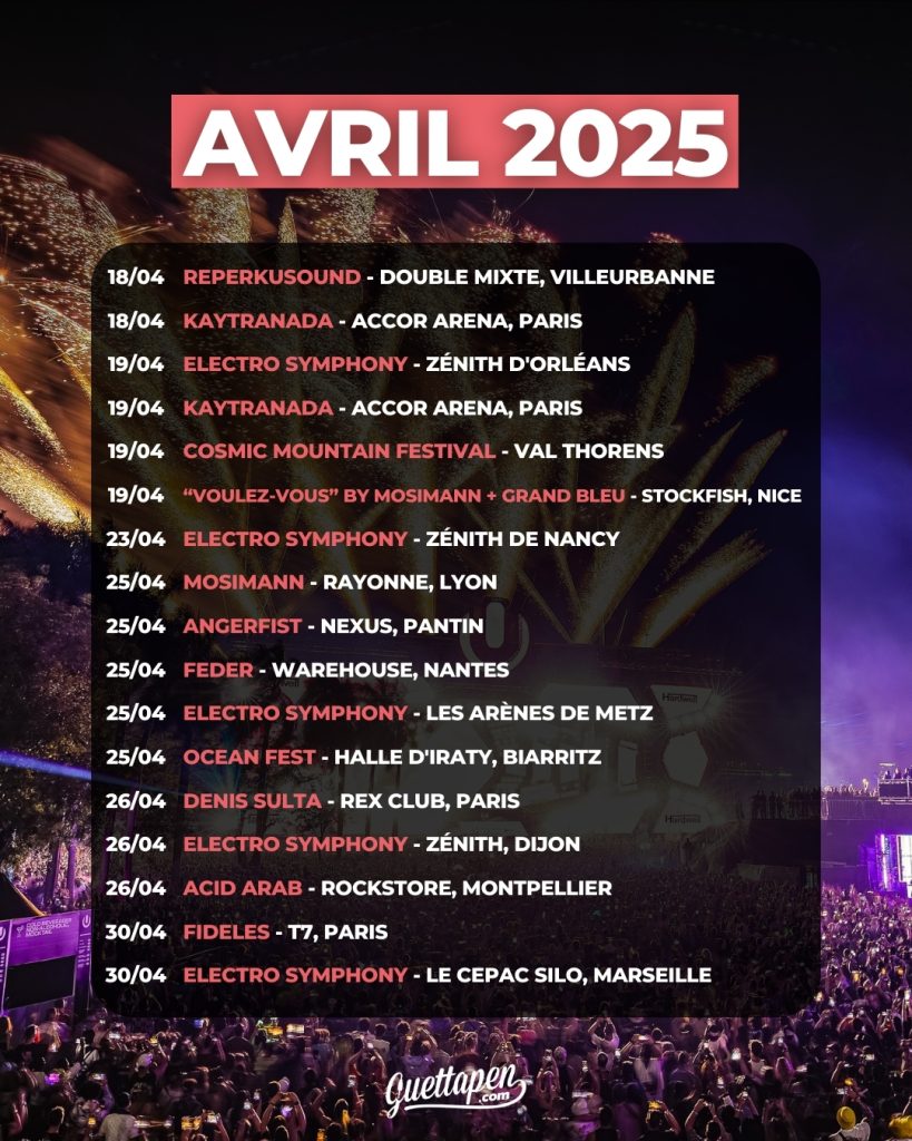 évènements électro avril 2025 sélectionnés par Guettapen