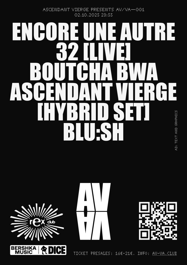 Programmation de la soirée d'Ascendant Vierge au Rex Club Paris