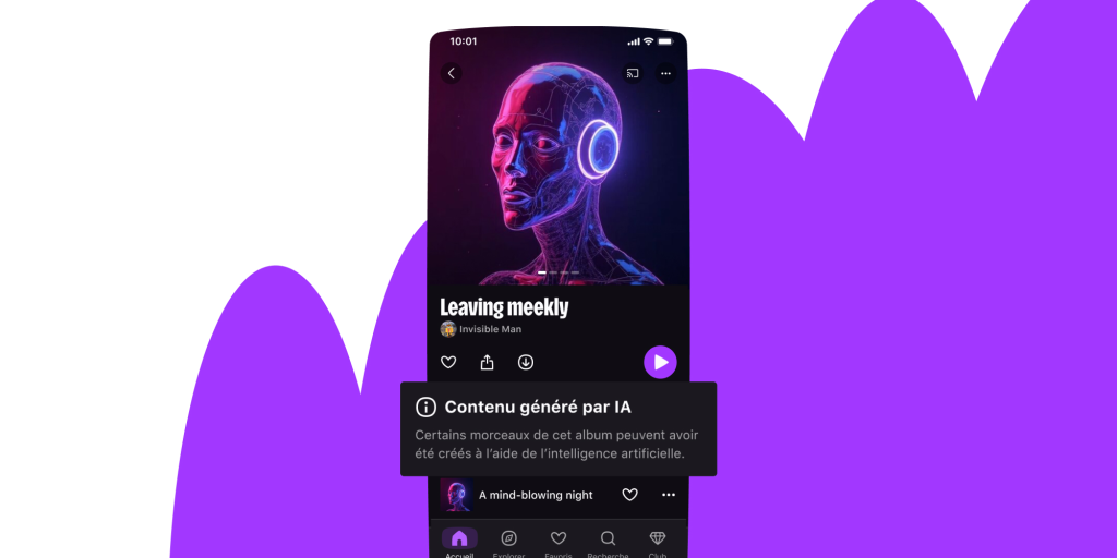 Message informatif d'un contenu musical créé par IA | Source : Deezer