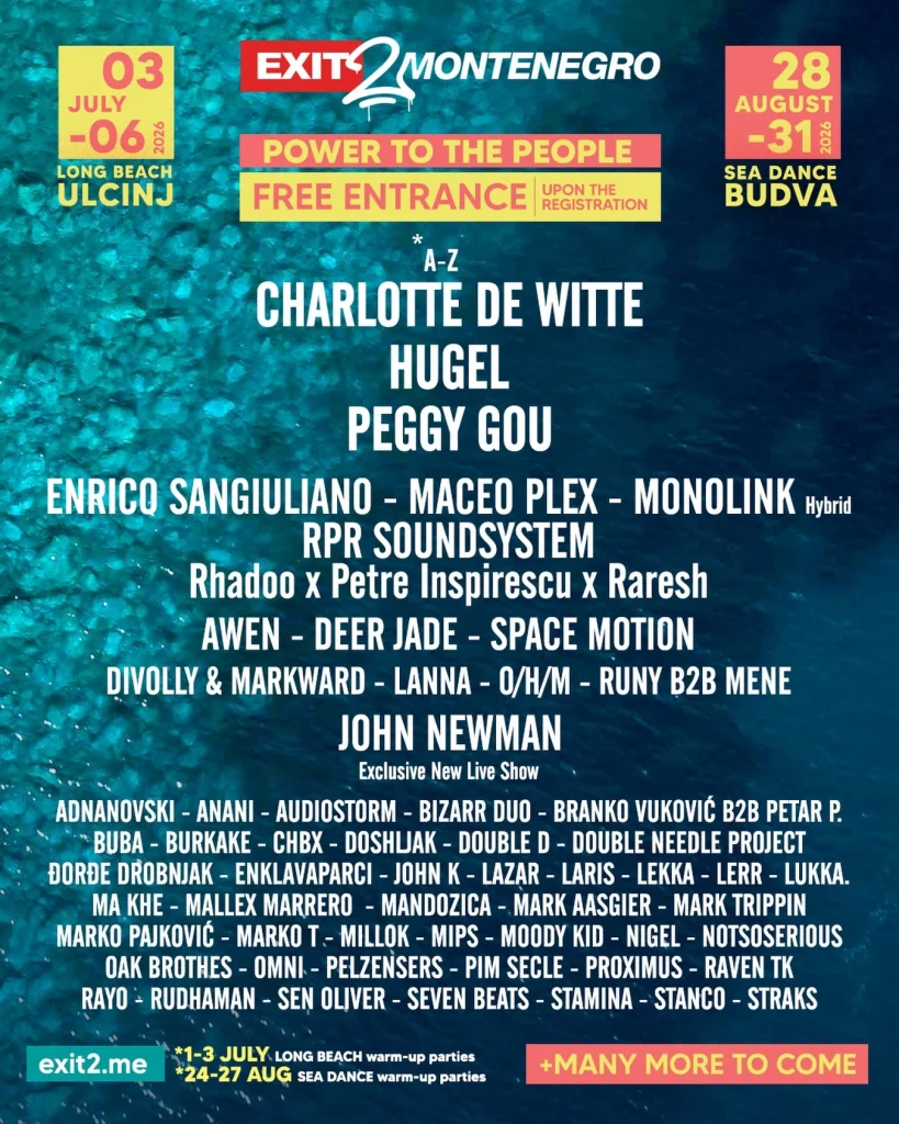 Programmation 2026 d'Exit 2 Montenegro / Source : Instagram @exitfestival