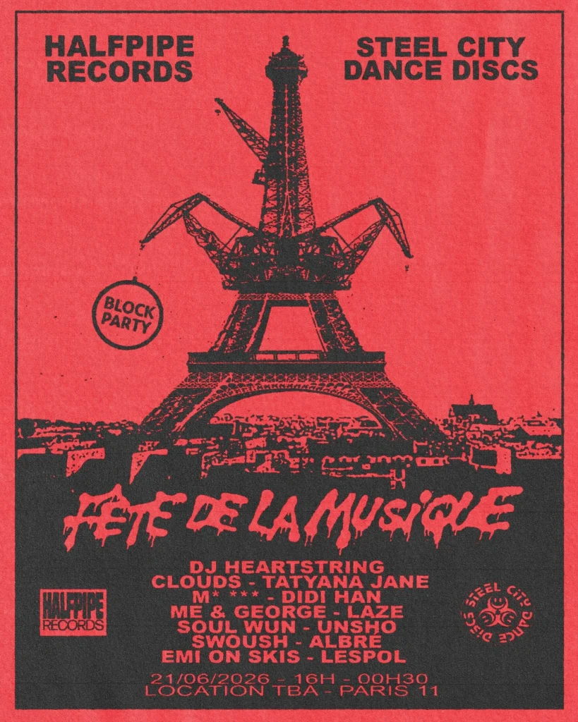 Visuel de l'évènement du 21 juin, Halfpipe Records x Steel City Dance Discs | Source : Halfpipe Records x Steel City Dance Discs