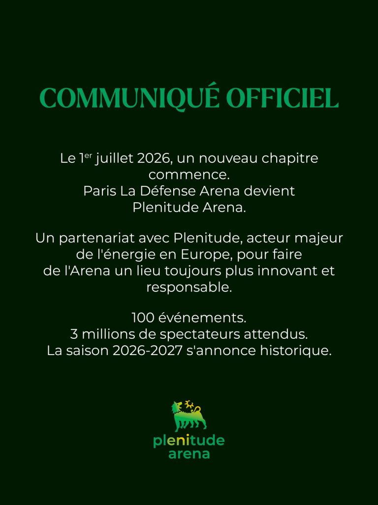 Communiqué de presse de Plenitude Arena | Source : Instagram