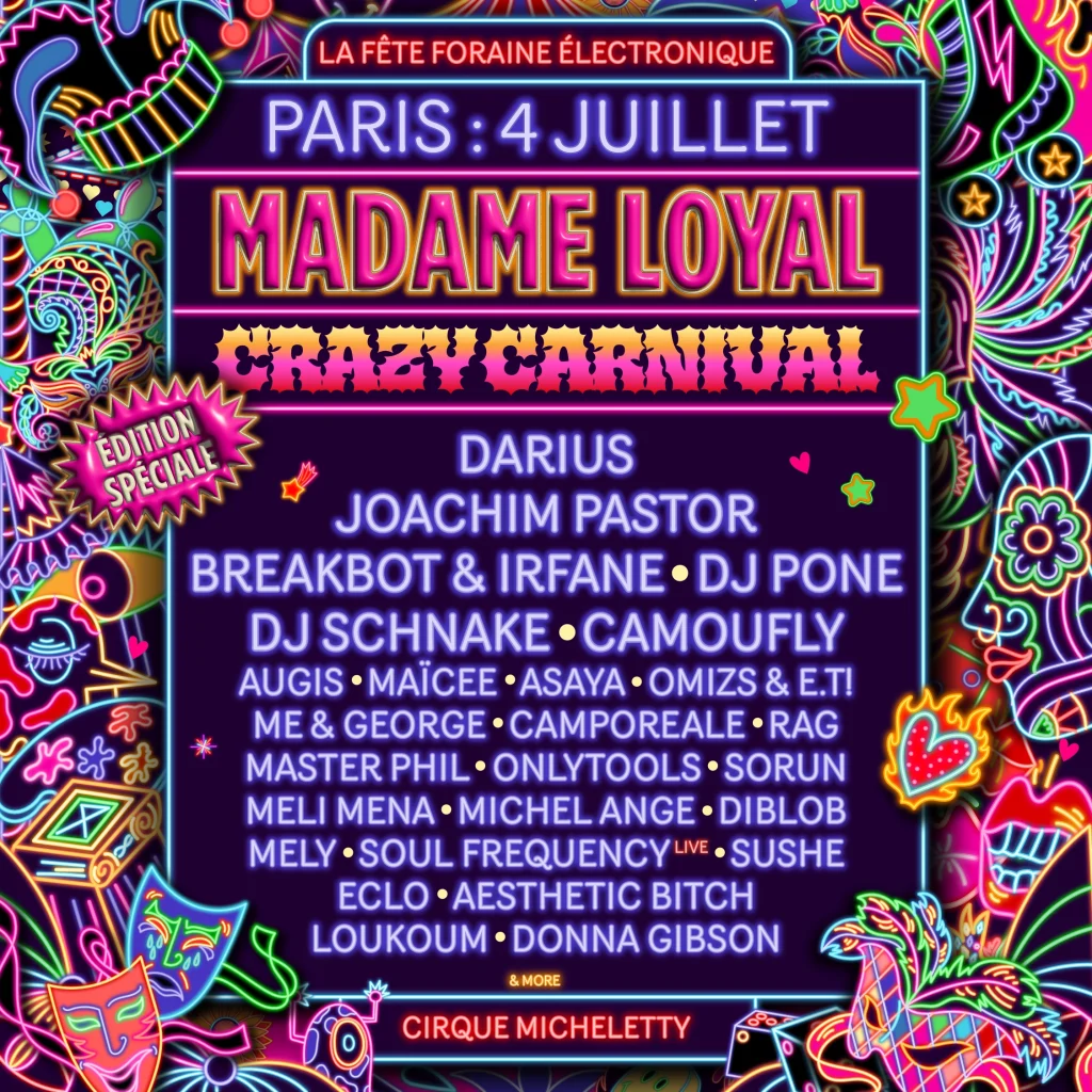 Programmation de l'événement "Crazy Carnival" de Madame Loyal