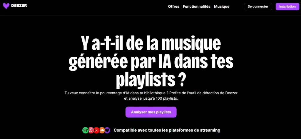 Capture d'écran de la page internet de l'outil de Deezer
