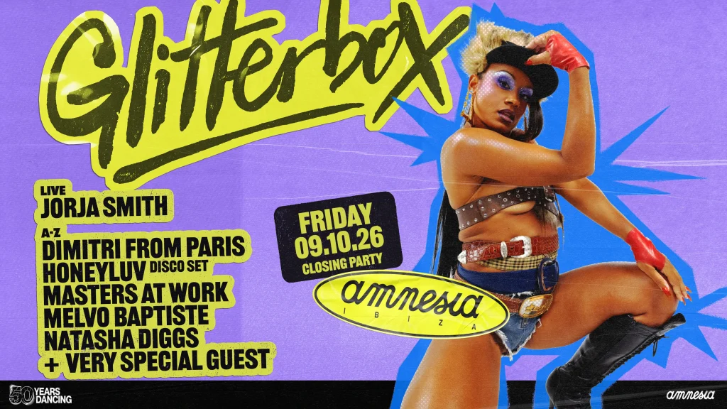 Programmation du 9 octobre de la résidence 2026 de Glitterbox à Amnesia Ibiza / Source : Glitterbox