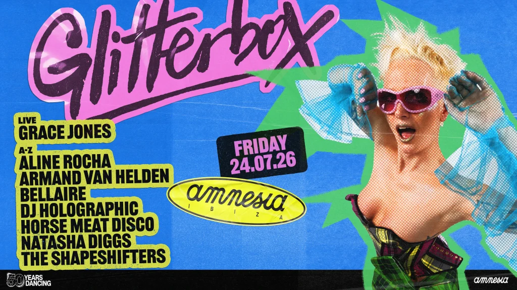 Programmation du 24 juillet de la résidence 2026 de Glitterbox à Amnesia Ibiza