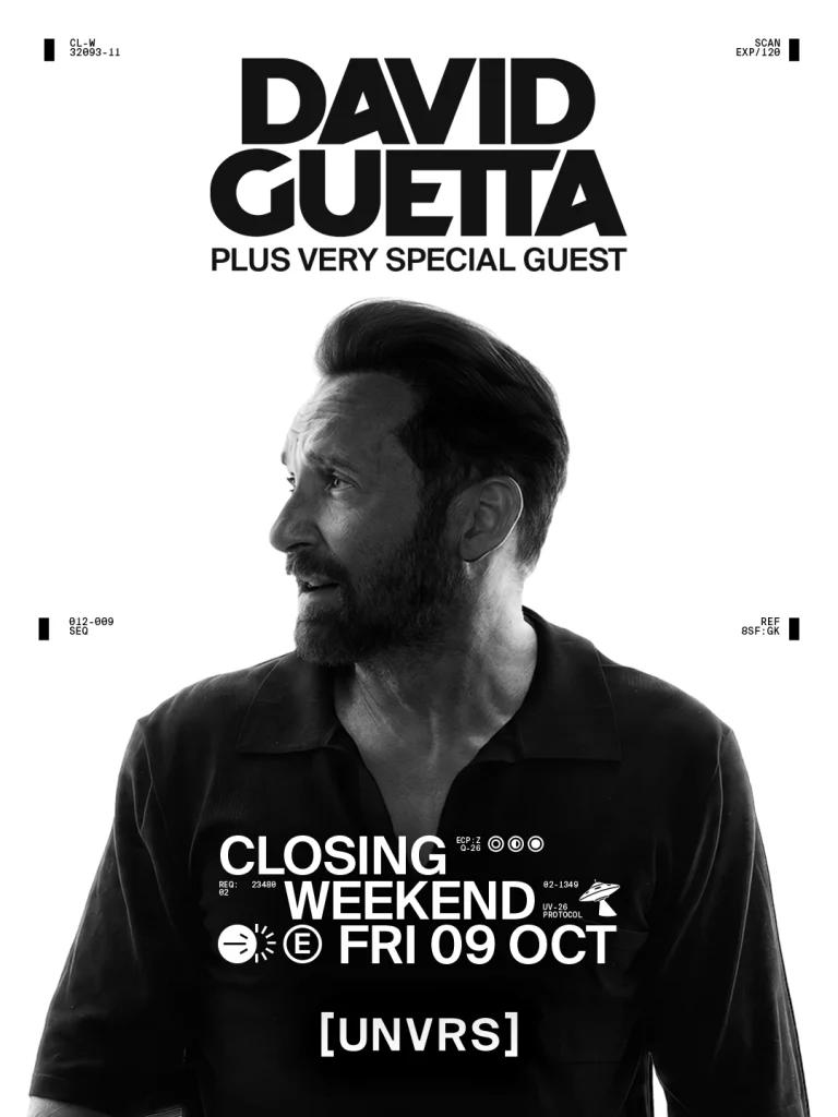 Affiche du closing de David Guetta à [UNVRS] Ibiza / Source : The Night League