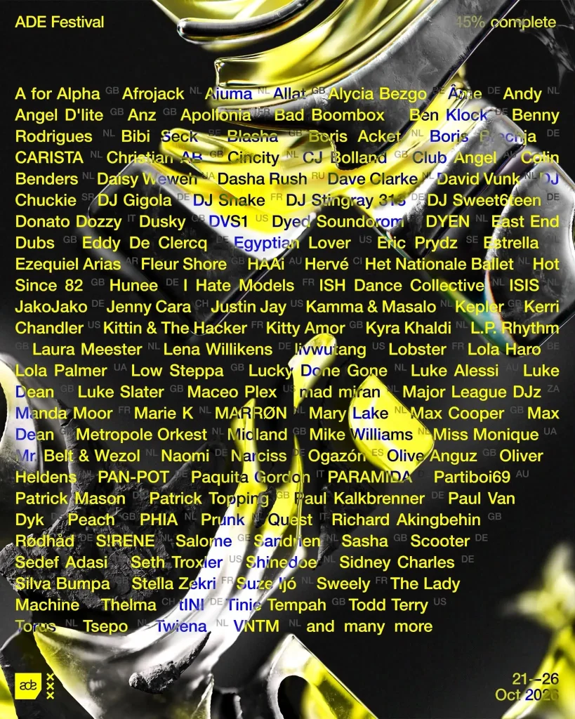 Programmation 2026 (1re et 2ème vague d'artistes) de l'Amsterdam Dance Event