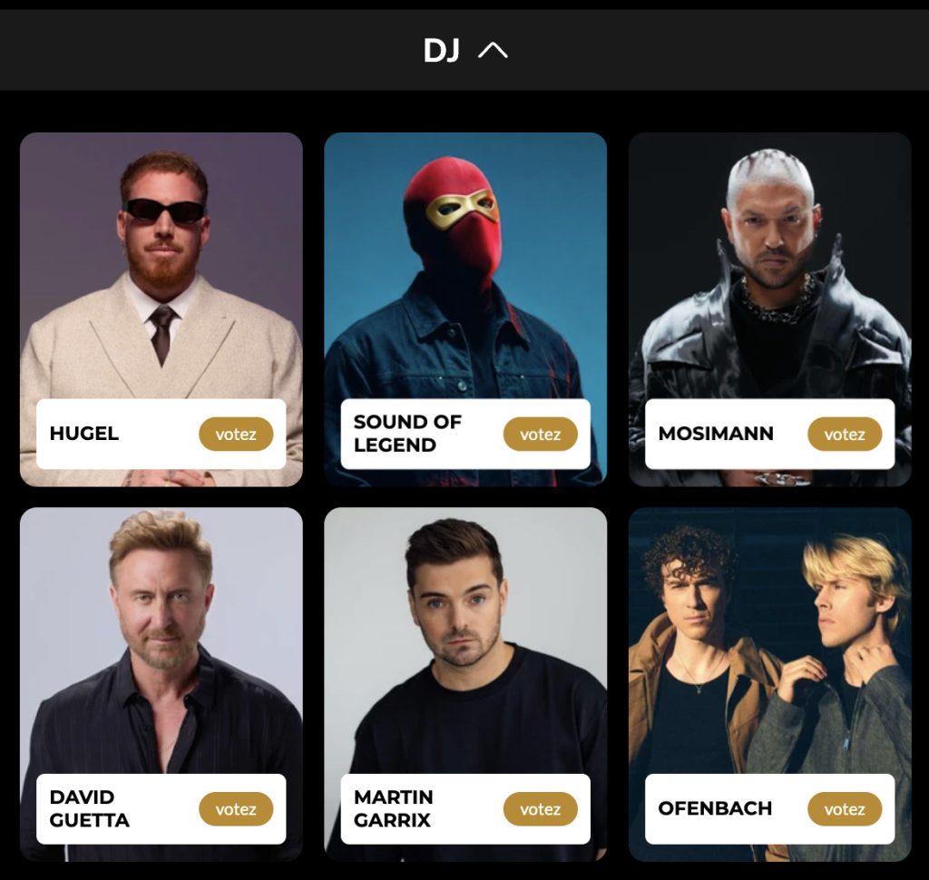 Catégorie DJ aux NRJ Music Awards 2026 | Source : Site Internet